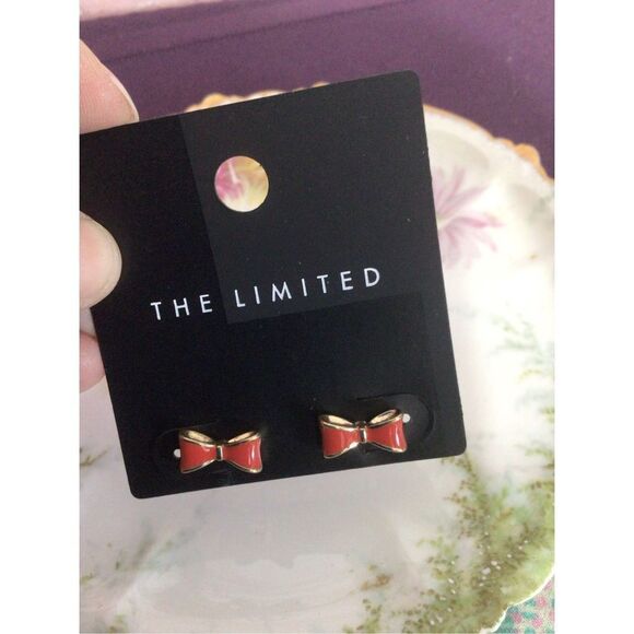 NWT The Limited Little Red Bow Earrings Red/ Gold Pierced Studs - Picture 10 of 11